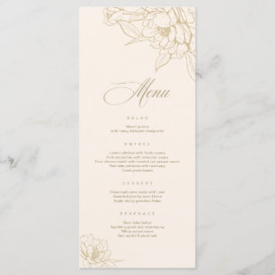 Carte de menu de mariage ivoire, avec pivoine flor