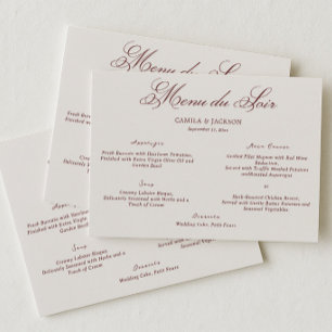 Carte de Menu de Mariage Ivoire et Bourgogne Ancie