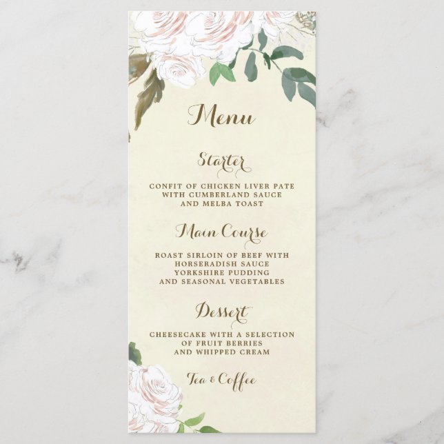 carte de menu de mariage ivoire fleurie (Devant)