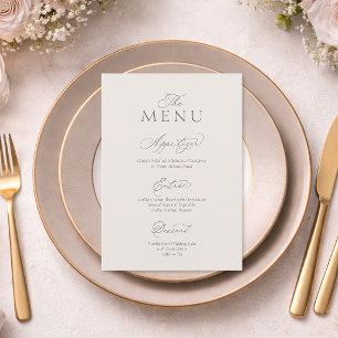 Carte de Menu de Mariage Minimaliste Élégante