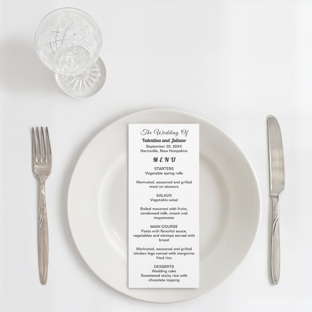 Carte de Menu de Mariage Noir et Blanc (Typography style black and white wedding menu card)