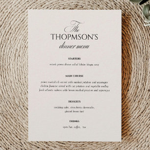 Carte de menu de mariage noir et ivoire à l'ancien