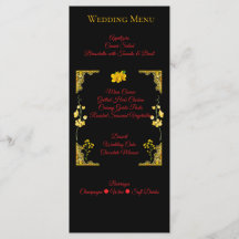 Carte de menu de mariage noir et or