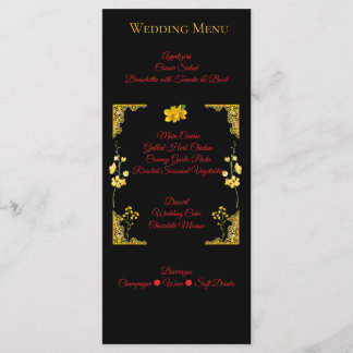 Carte de menu de mariage noir et or