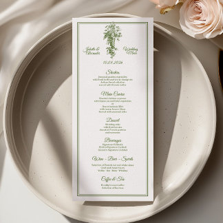 Carte de menu de mariage Olive Green Toile de Jouy