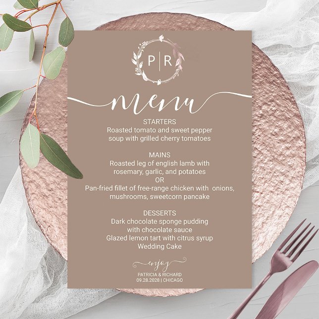 Carte de Menu de Mariage Photo Monogramme Grullo (Créateur téléchargé)