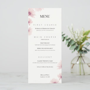 Carte de menu de mariage plat floral rose minimali