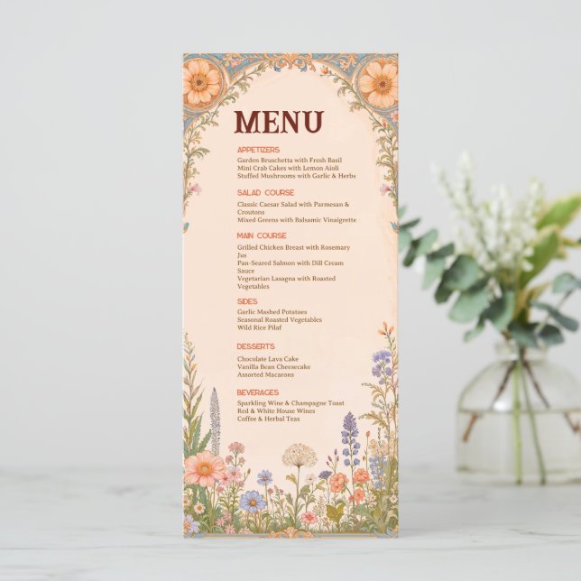 Carte de Menu de Mariage Rétro Chic (Debout devant)