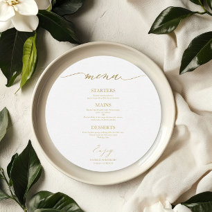 Carte de menu de mariage ronde Chic Script pour as