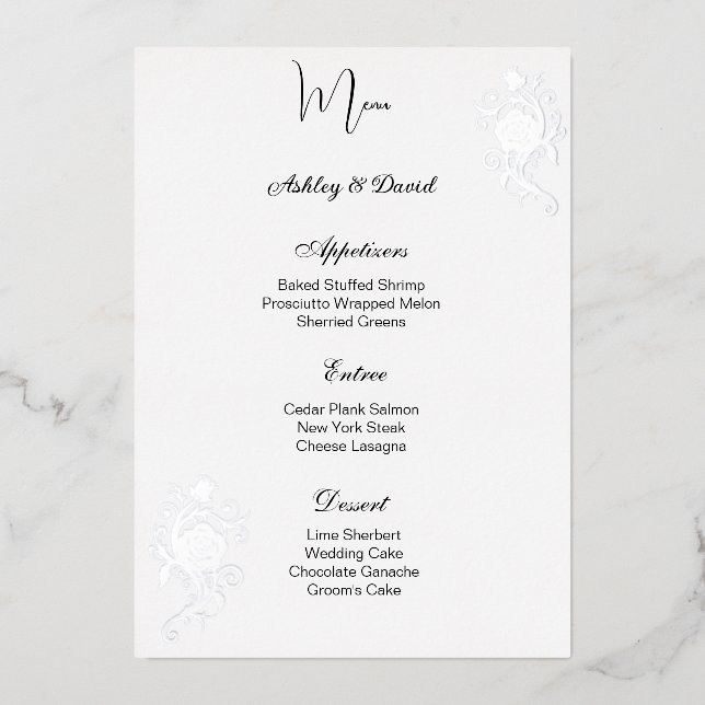 Carte de menu de mariage Rose Foil (Recto)