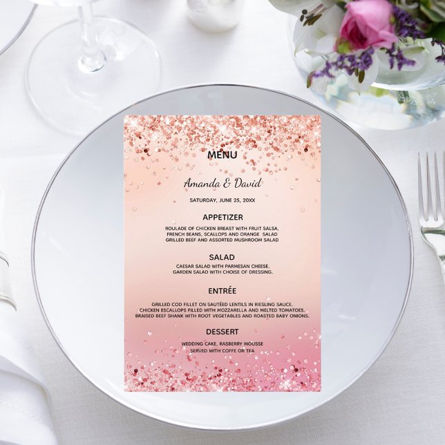 Carte de menu de mariage rose gold et rose (Créateur téléchargé)
