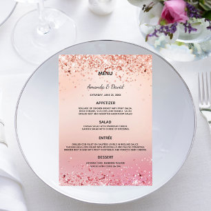 Carte de menu de mariage rose gold rose confetti