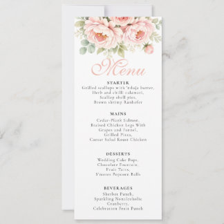 Carte de Menu de Mariage Rose Pivoine