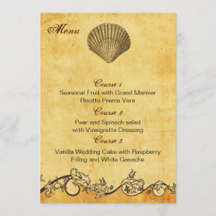 carte de menu de mariage seashell beach rustique