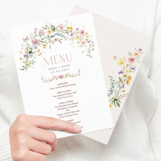 Carte de menu de mariage Soft Fleur sauvage enchan (Créateur téléchargé)
