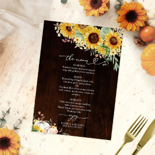 Carte de menu de mariage tournesol citrouille Bour