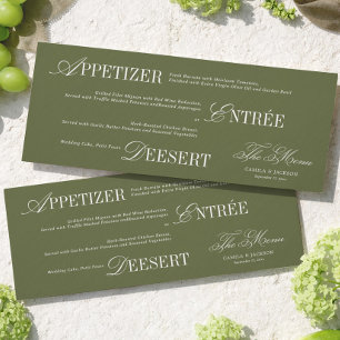 Carte de Menu de Mariage Vert Olive Ancien Argent
