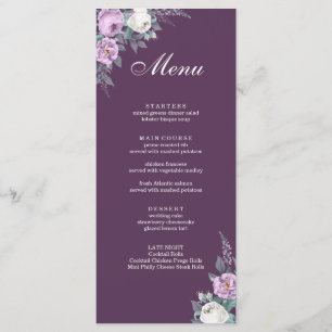 Carte de menu de mariage violet foncé