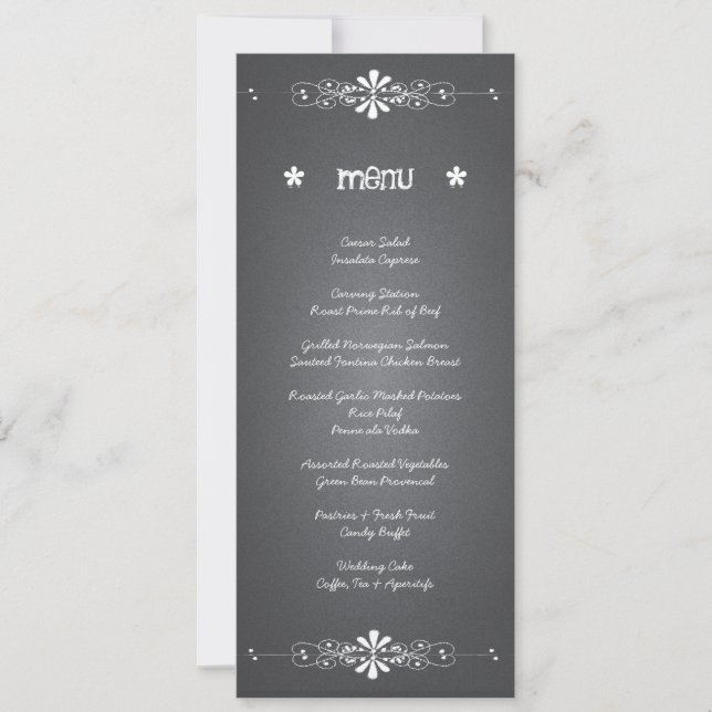 Carte de menu de mariée en tableau noir de la réce (Devant)