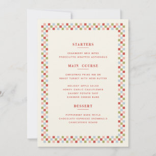 Carte de menu de Noël à damier - Rouge