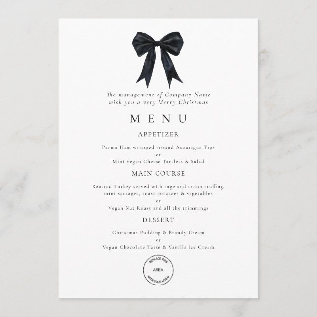 Carte de menu de Noël avec logo d'entreprise et nœ (Devant)