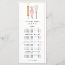 Carte de menu de pâtisserie en aquarelle avec uste
