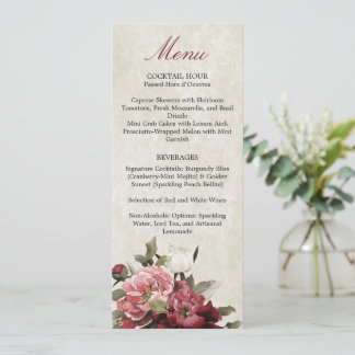 Carte de menu de réception Bouquet Bourgogne
