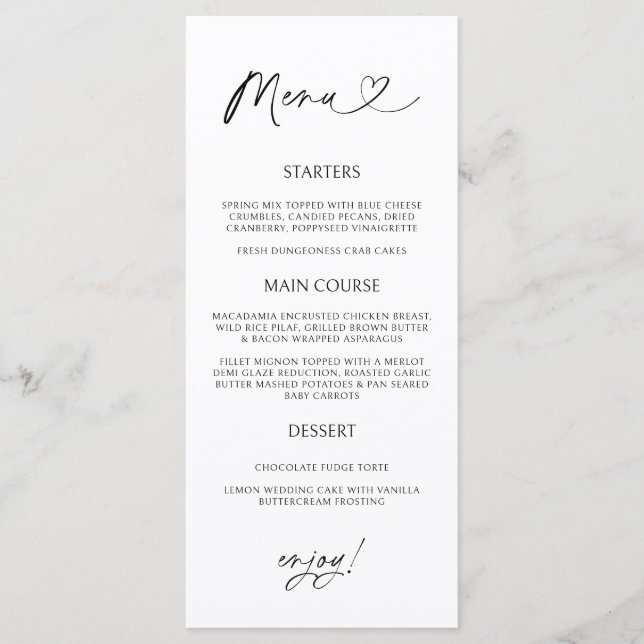 Carte de menu de réception de dîner formel Minimal (Devant)