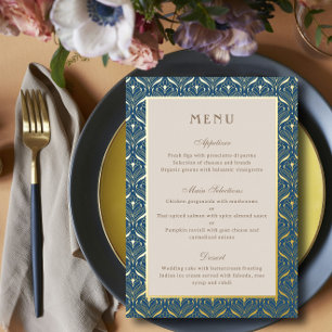 Carte de menu de réception de mariage Art Déco en