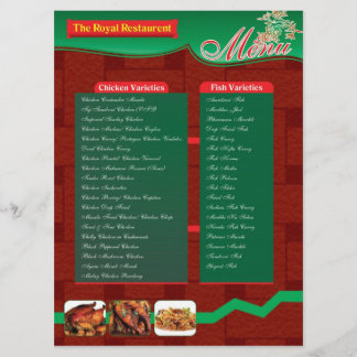 CARTE DE MENU DE RETAURENT