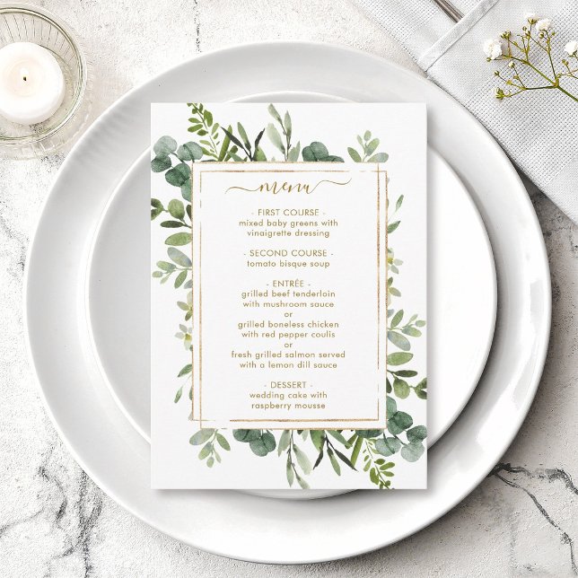 Carte de menu de verdure dorée botanique (Créateur téléchargé)