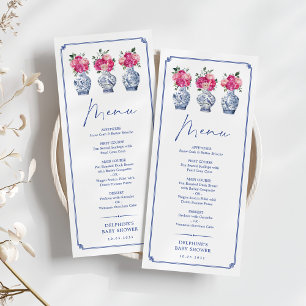 Carte de menu Delft Blue Pink Chinoiserie Porcelai