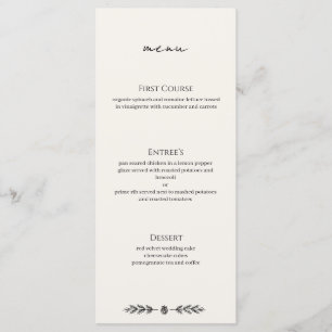 Carte de menu d'entrée pour événement de mariage h