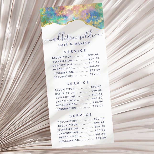 Carte de menu d'entreprise de pierre gemme arc-en- (Créateur téléchargé)