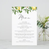 Carte de menu d'été Watercolor Lemon and Greenery