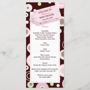 Carte de menu du Baby shower de points roses heure