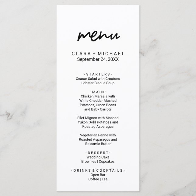 Carte de menu du dîner de calligraphie Whimsical (Devant)