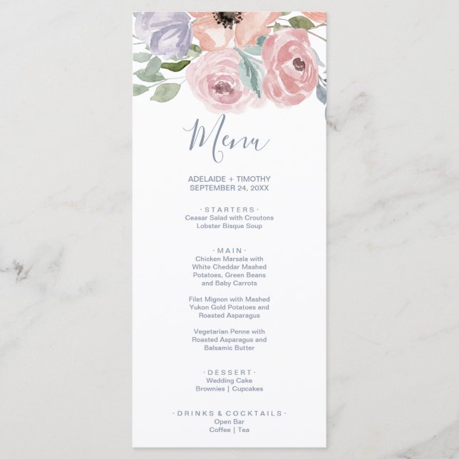 Carte de menu du dîner Dusty Rose Florals (Devant)