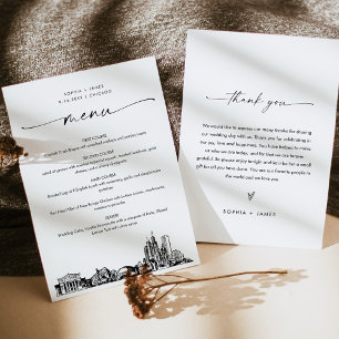 Carte de menu du dîner Mariage de Chicago Skyline