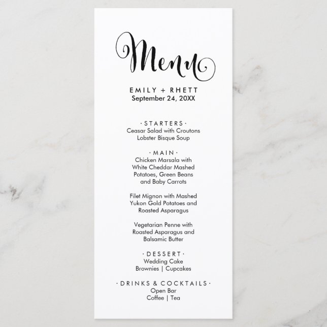 Carte de menu du dîner Southern Belle Calligraphy (Devant)
