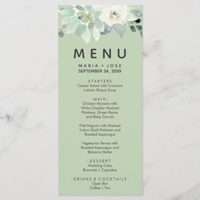 Carte de menu du dîner verdoyant (Devant)