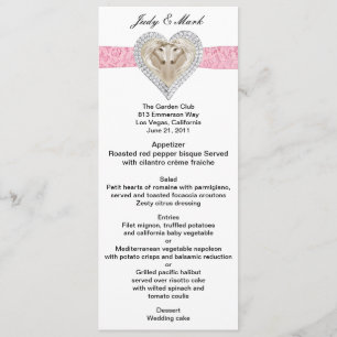 Carte de menu du Mariage de dentelle rose Unicorn