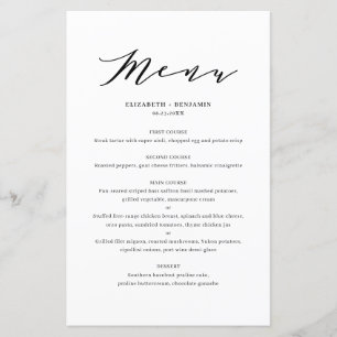 Carte de menu du Mariage de script minimaliste noi