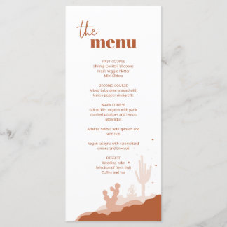 Carte de menu du Mariage du désert