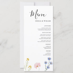 Carte de menu du Mariage du Fleur sauvage botaniqu