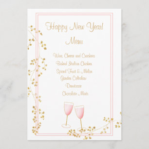 Carte de menu du Nouvel An Champagne Toast Pink an