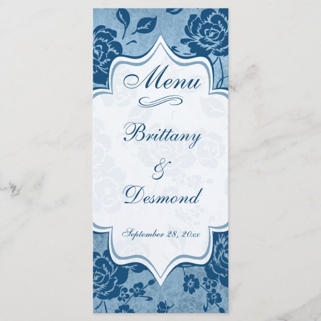 Carte de menu Dusty Blue, White Floral Mariage dam (Devant)