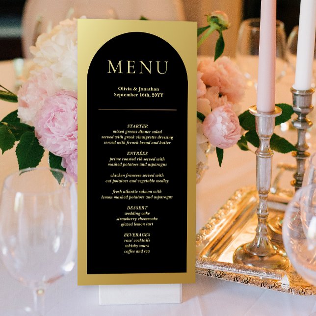 Carte de menu Elegant Black Gold Mariage (Elegant Modern Black Gold Wedding Table Menu Card)