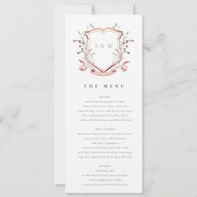 Carte de menu Elegant Fleur sauvage Crest Mariage (Devant)