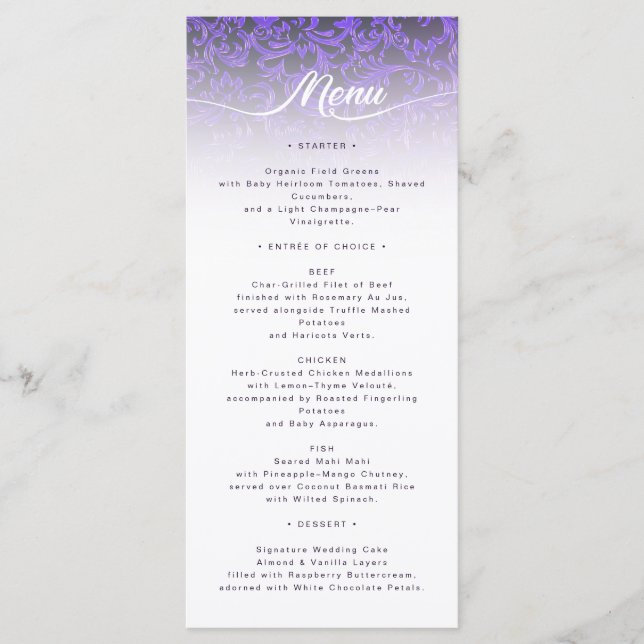Carte de menu Elegant Purple Mariage damassé (Devant)